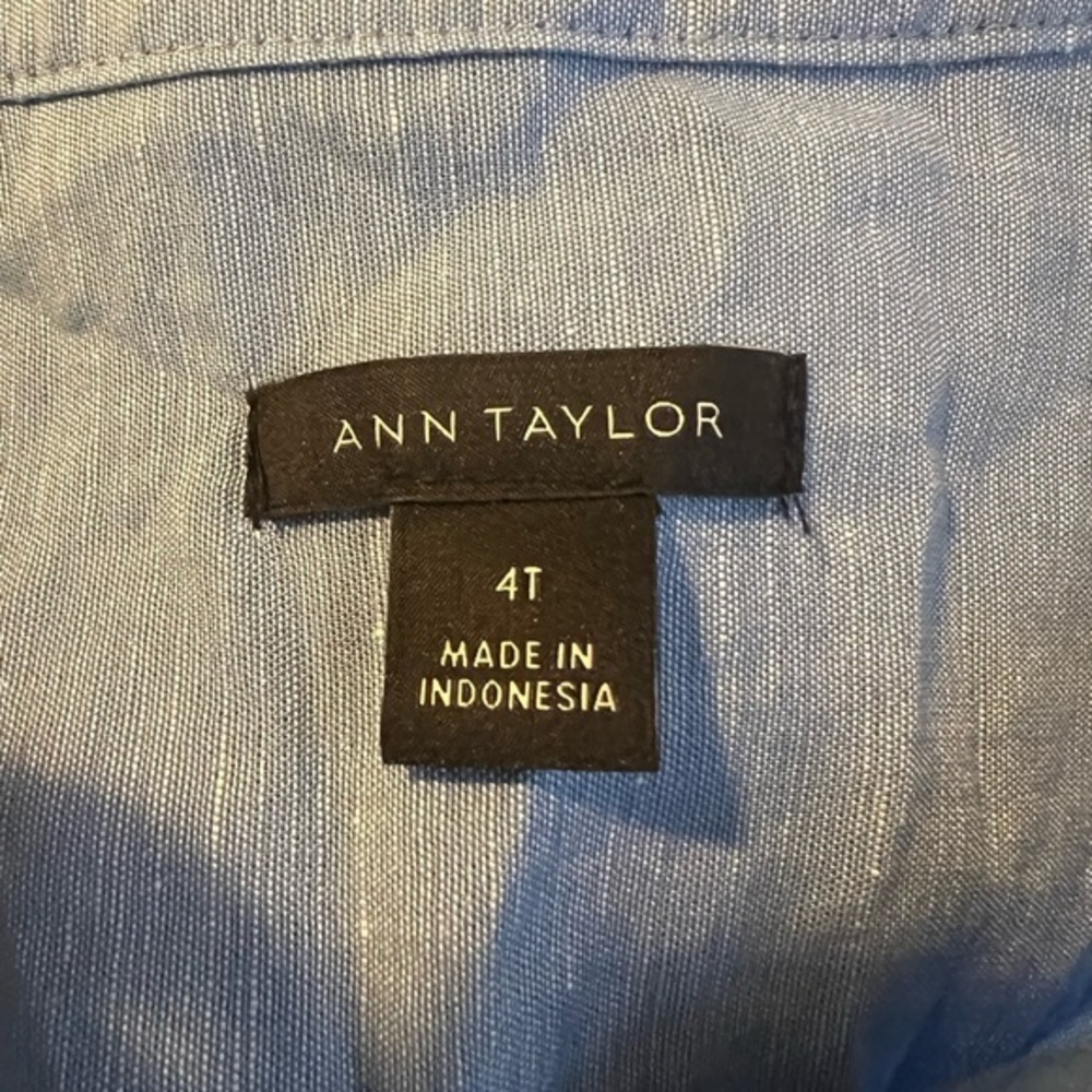 Ann Taylor Women 4 Tall Blue Denim Like Linen Cotton Shirt Pockets Cuff Dress - Picture 3 of 5